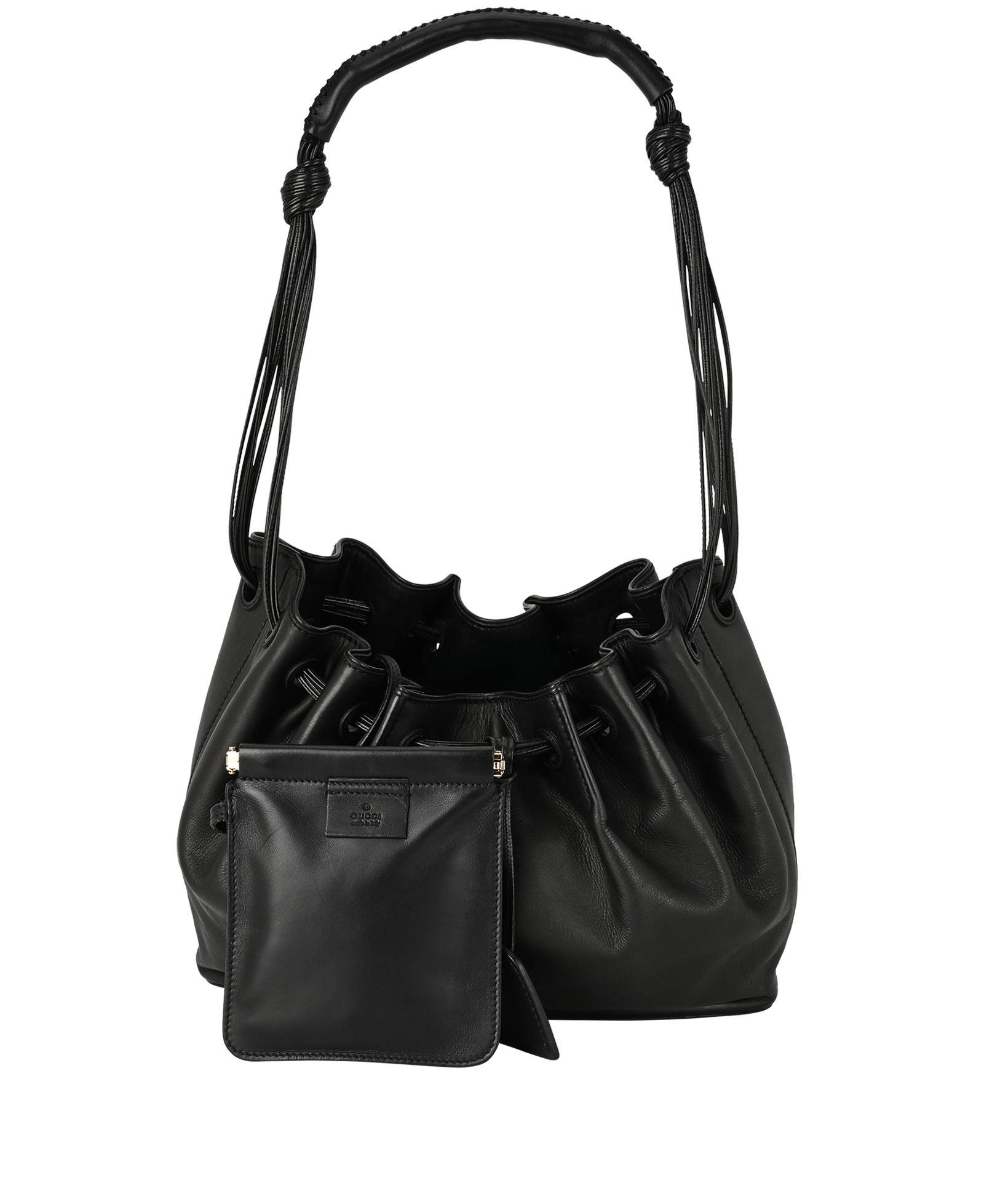 Drawstring Shoulder Bag, &pound;320, Handbags, Black, Leather, Other view